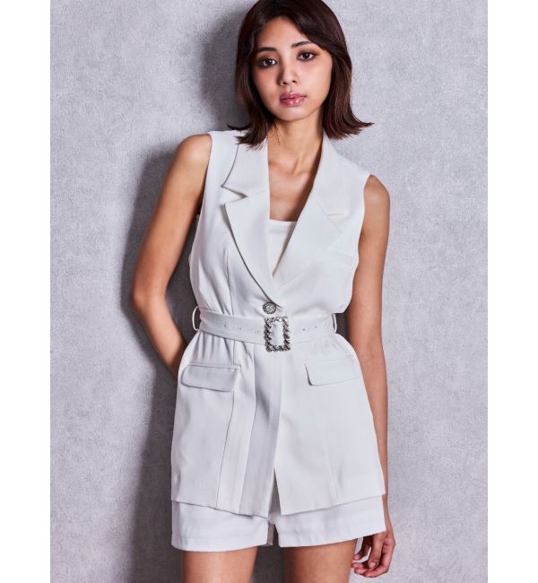 GYDA「SymmetryGYDA bijouバックル ジレ」|ベスト・ジレ|オフホワイト