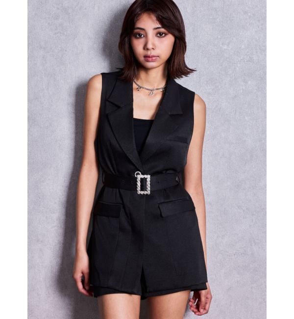 GYDA「SymmetryGYDA bijouバックル ジレ」|ベスト・ジレ|ブラック