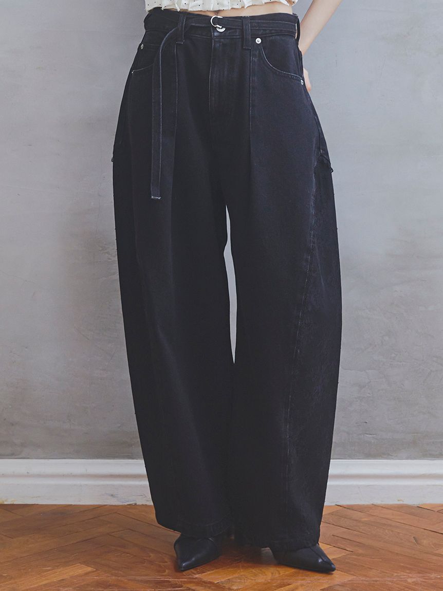 FURFUR「レースドッキングカーブデニムパンツ」|デニム|BLK