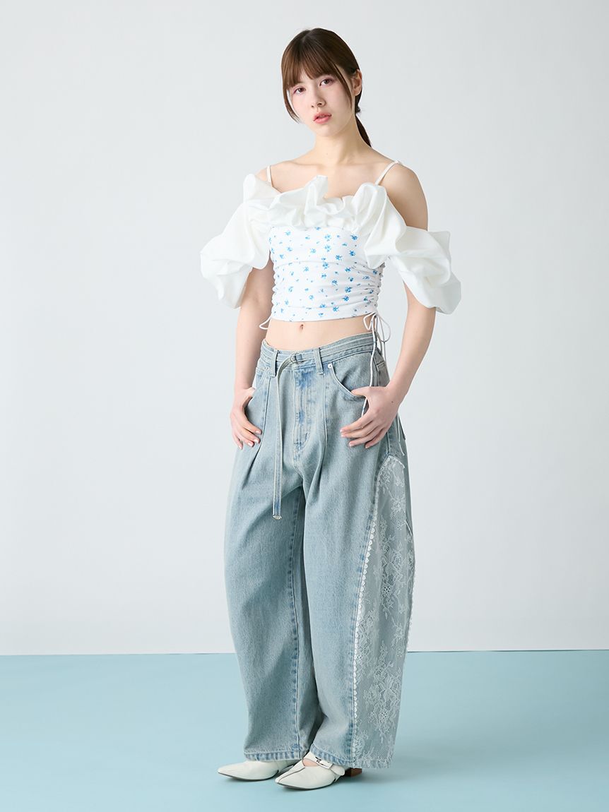 FURFUR「レースドッキングカーブデニムパンツ」|デニム|