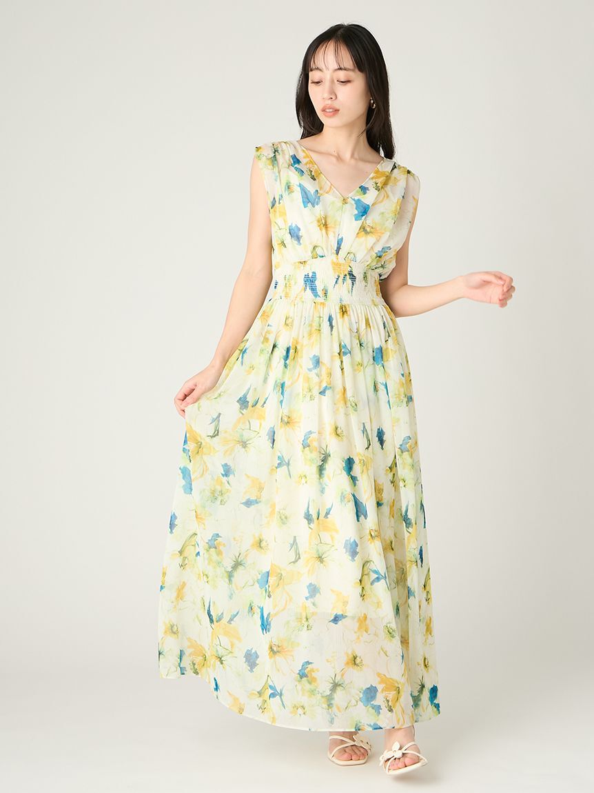 FRAY I.D「シャーリングフラワープリントワンピース」|ワンピース|