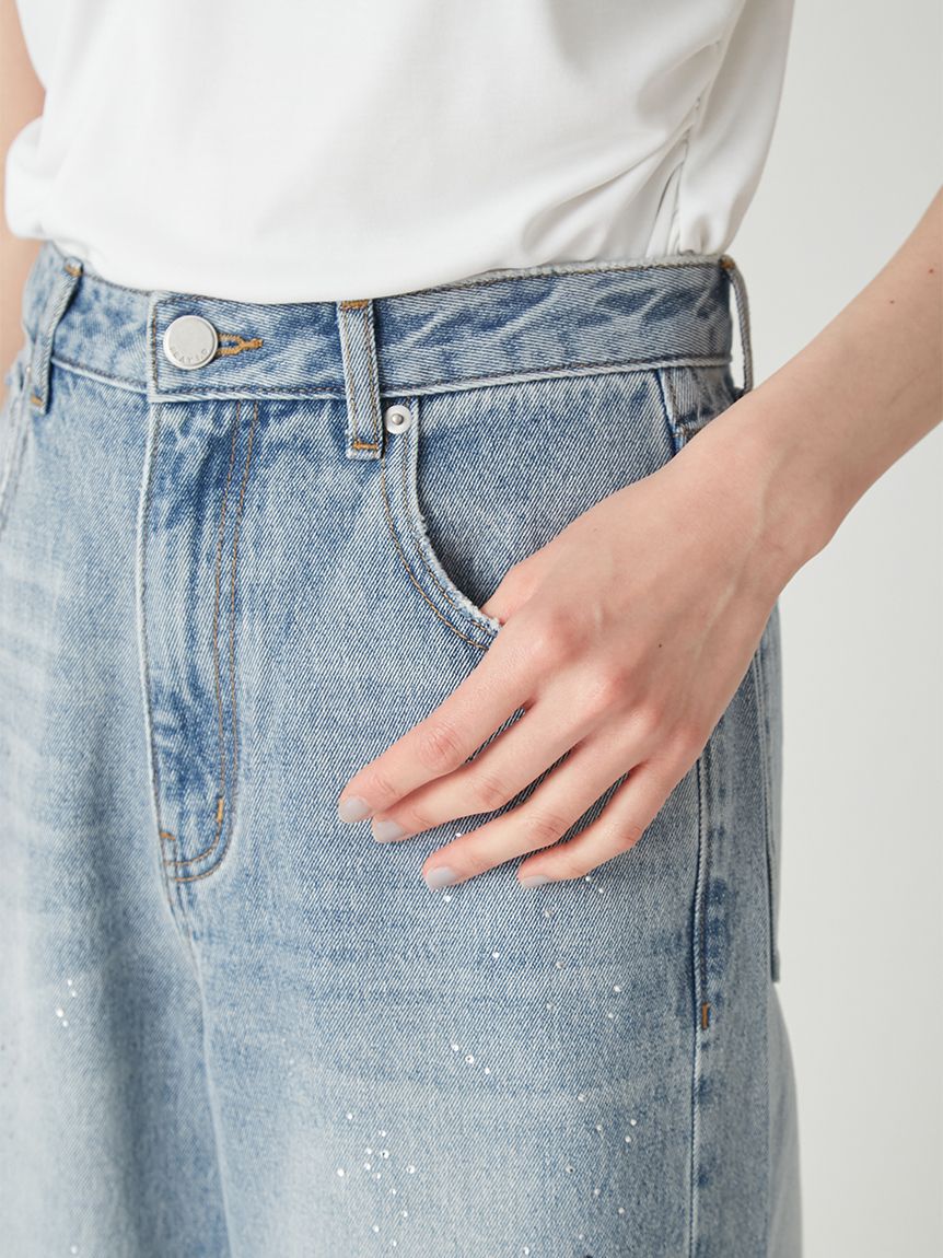 FRAY I.D「ラインストーンセミワイドストレートデニムパンツ」|デニム|