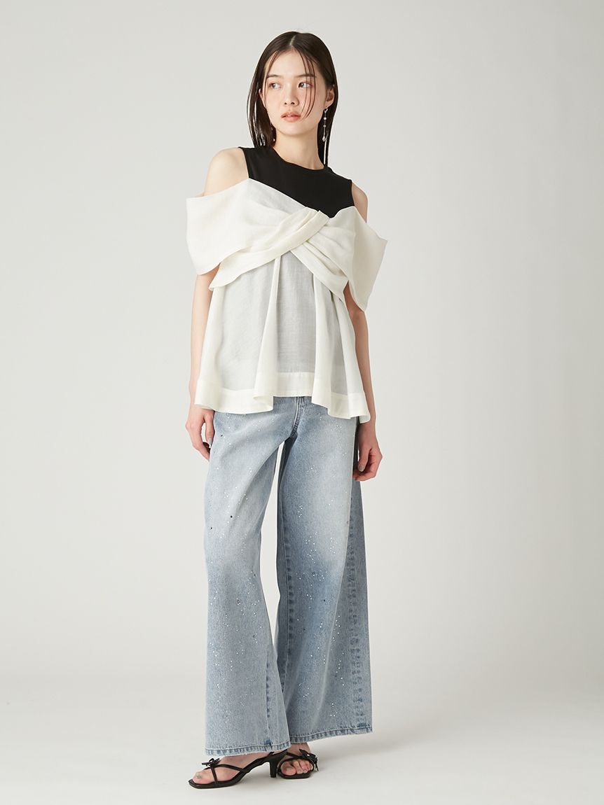 FRAY I.D「ラインストーンセミワイドストレートデニムパンツ」|デニム|