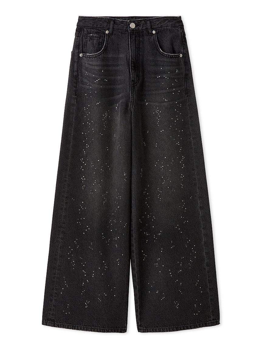 FRAY I.D「ラインストーンセミワイドストレートデニムパンツ」|デニム|
