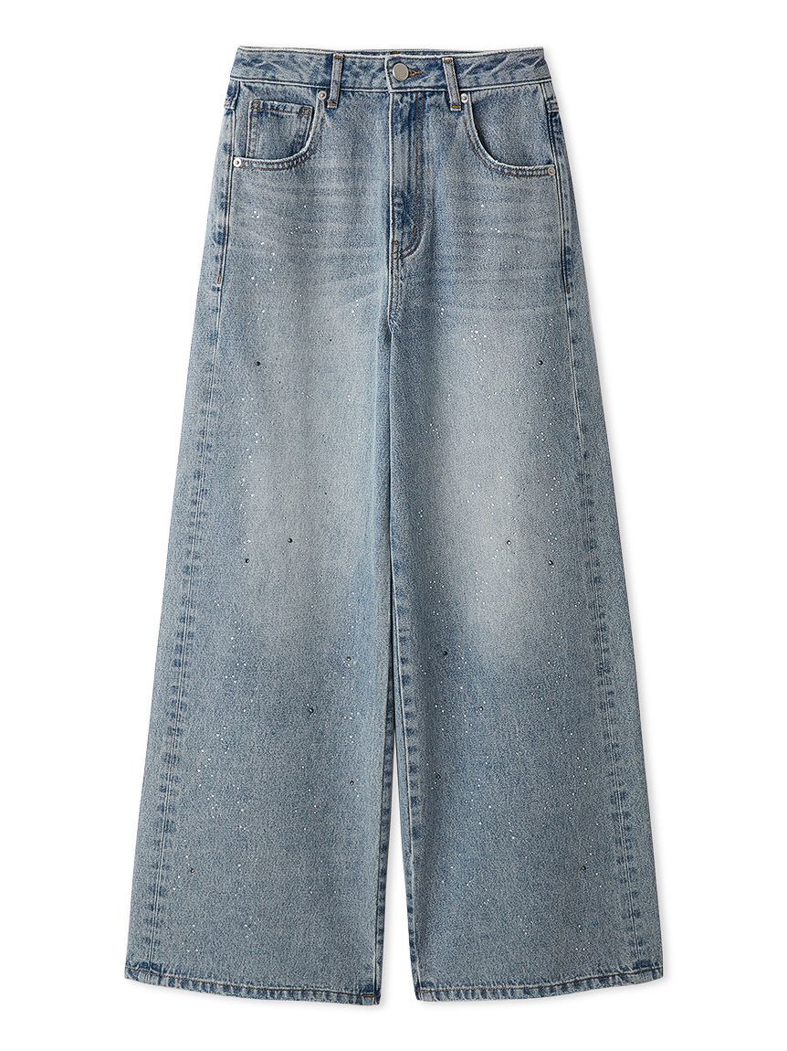 FRAY I.D「ラインストーンセミワイドストレートデニムパンツ」|デニム|