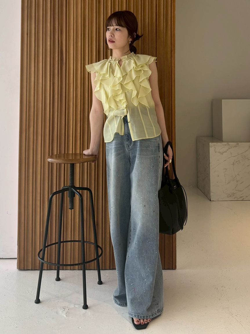 FRAY I.D「ラインストーンセミワイドストレートデニムパンツ」|デニム|