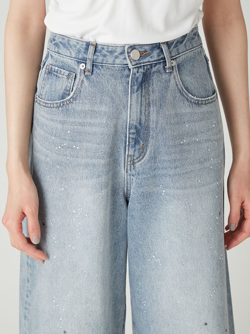 FRAY I.D「ラインストーンセミワイドストレートデニムパンツ」|デニム|
