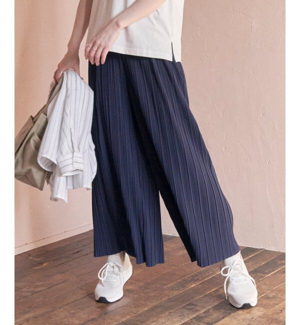 ikka「さらっとプリーツワイドパンツ」|その他|ネイビー