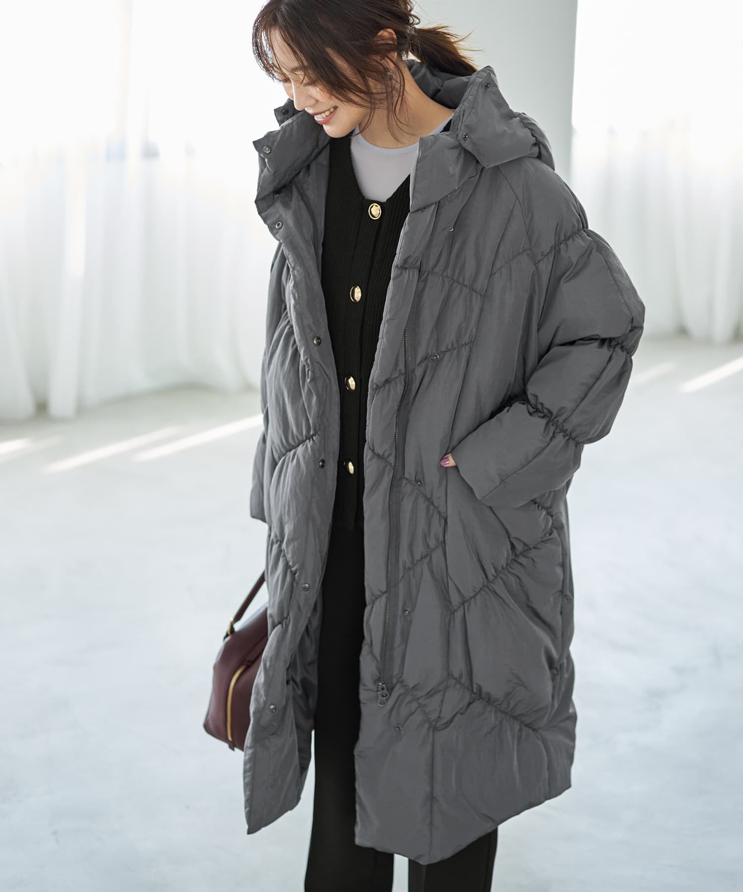 STYLE DELI「【LUXE】暖か軽量◆機能中綿ギャザーロングコート」|ダウン|