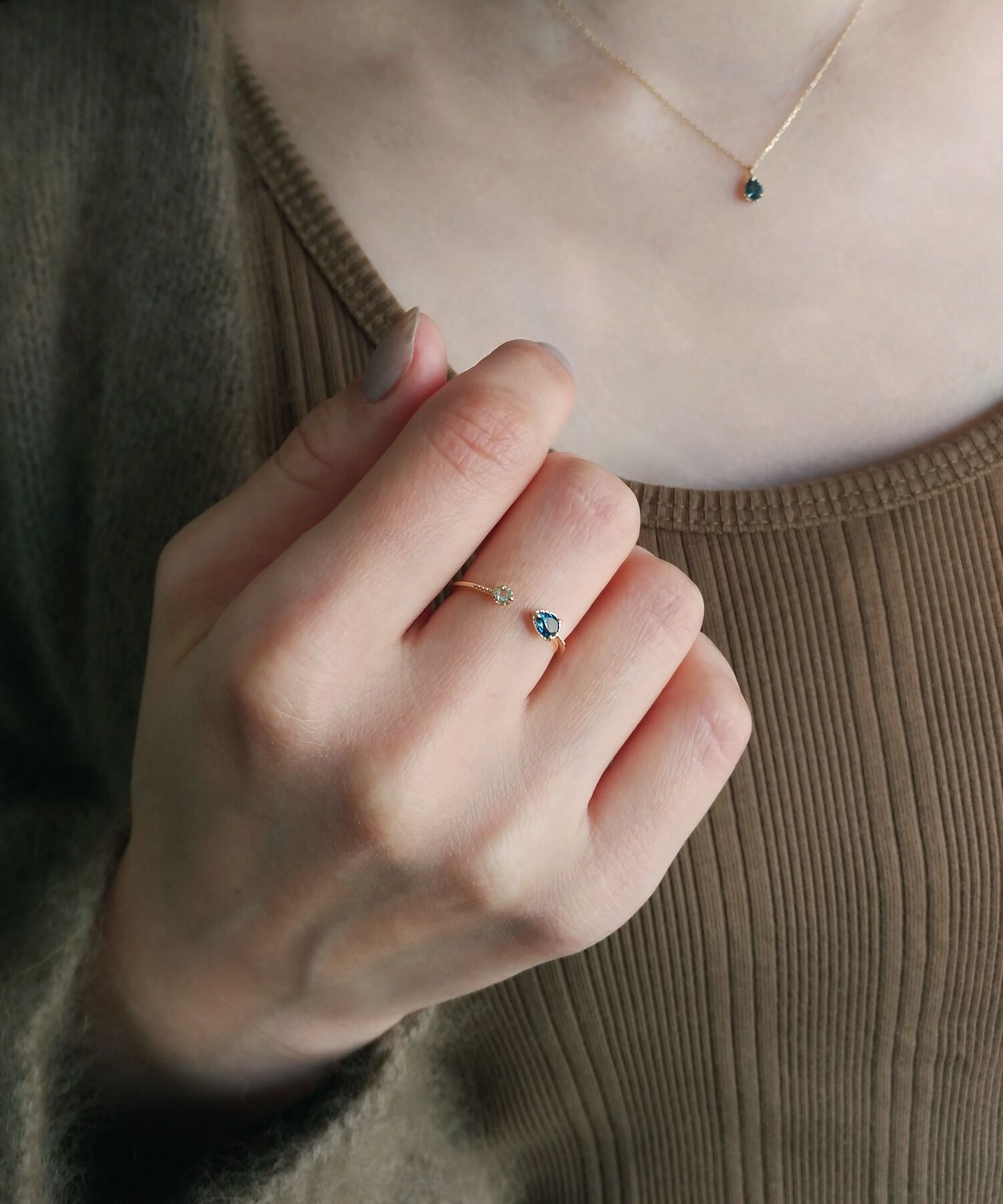 NOIR DE POUPEE「K10 ロンドンブルートパーズ&times;アクアマリン オープンリング」|リング|