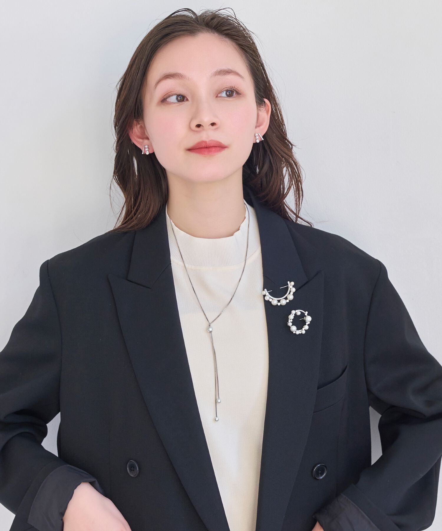 Phoebe「フォーマルパールビジューサークルブローチ　シルバー」|ブローチ・コサージュ|