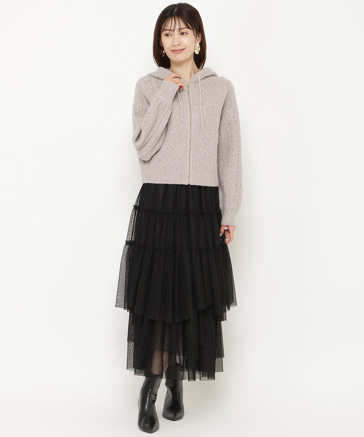 アンドクチュール「ランダムティアードチュールスカート」|フレア|