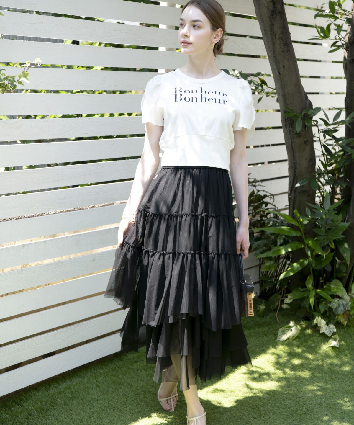 アンドクチュール「ランダムティアードチュールスカート」|フレア|