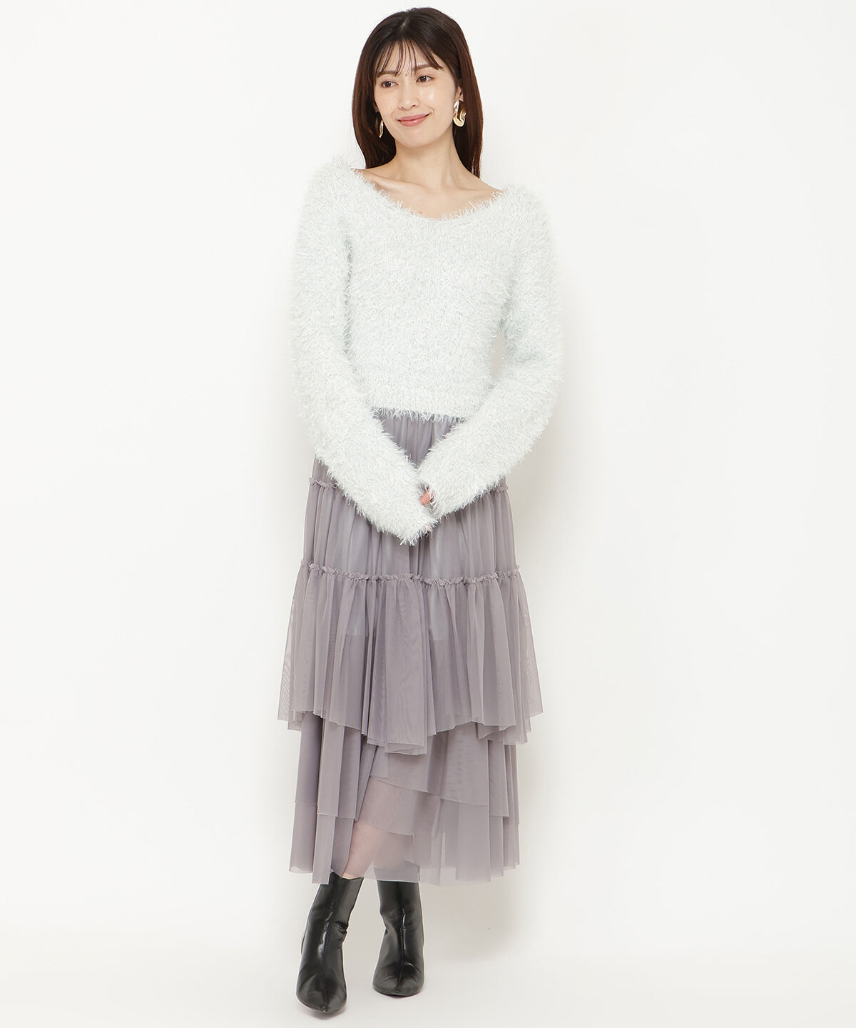 アンドクチュール「ランダムティアードチュールスカート」|フレア|