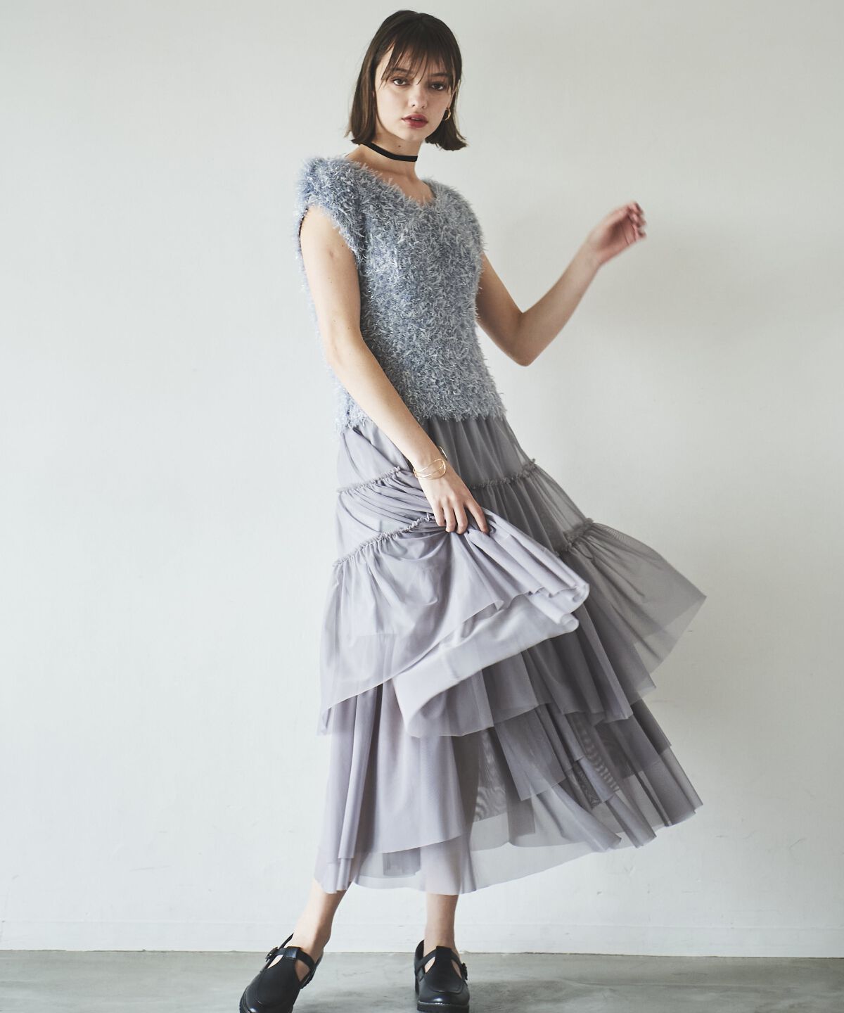 アンドクチュール「ランダムティアードチュールスカート」|フレア|