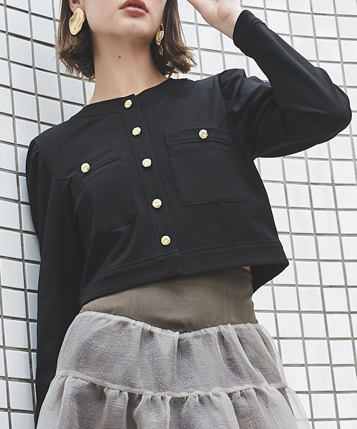 アンドクチュール「ポンチノーカラー長袖ジャケット」|その他|