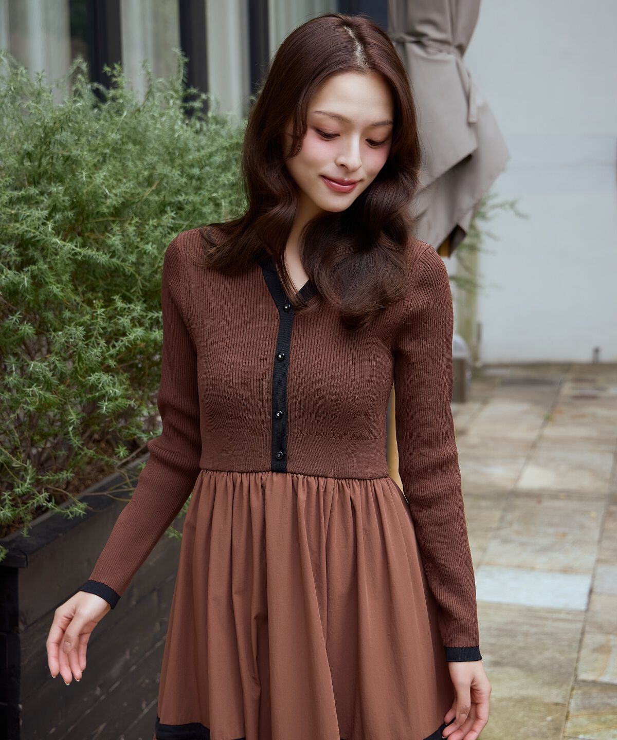 アンドクチュール「配色ニットドッキングワンピース」|ワンピース|