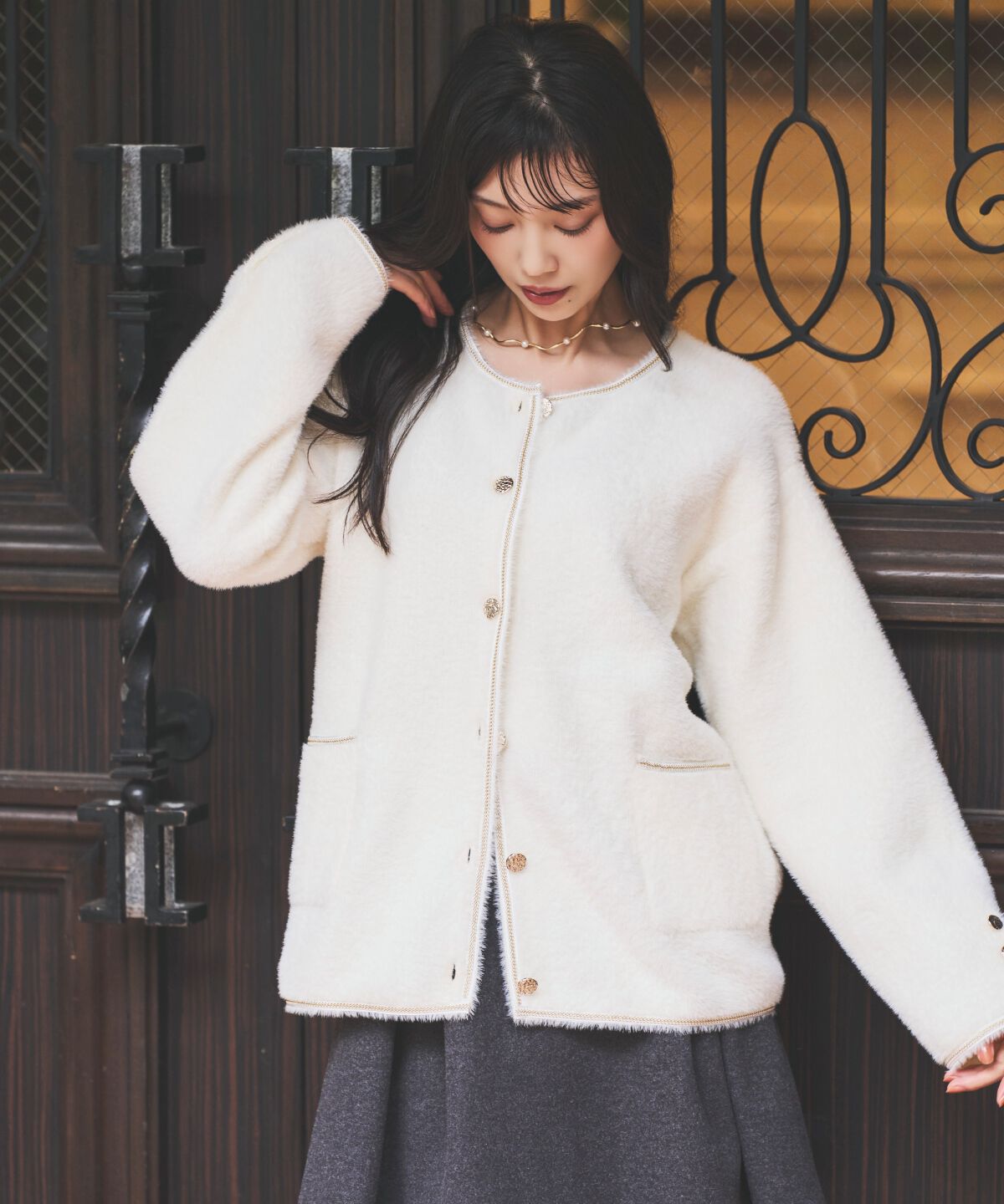 アンドクチュール「ダブルフェイスフェザーカーディガン」|カーディガン|