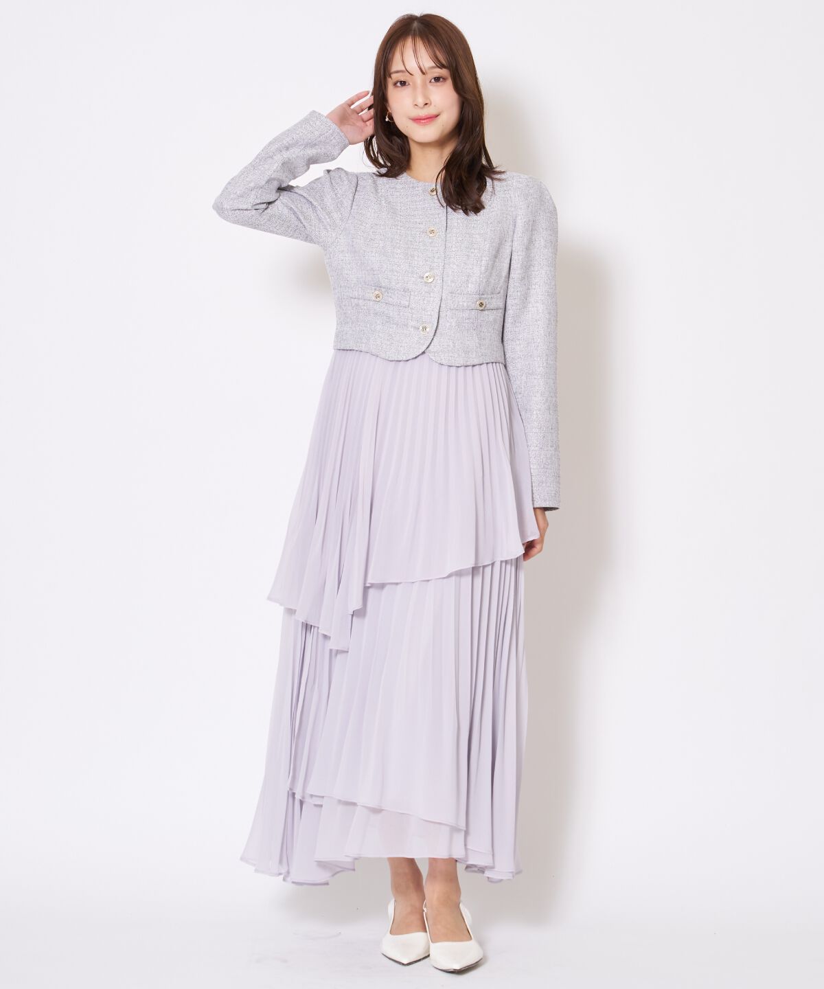 アンドクチュール「ツイードジャケットドッキングワンピース」|ワンピース|