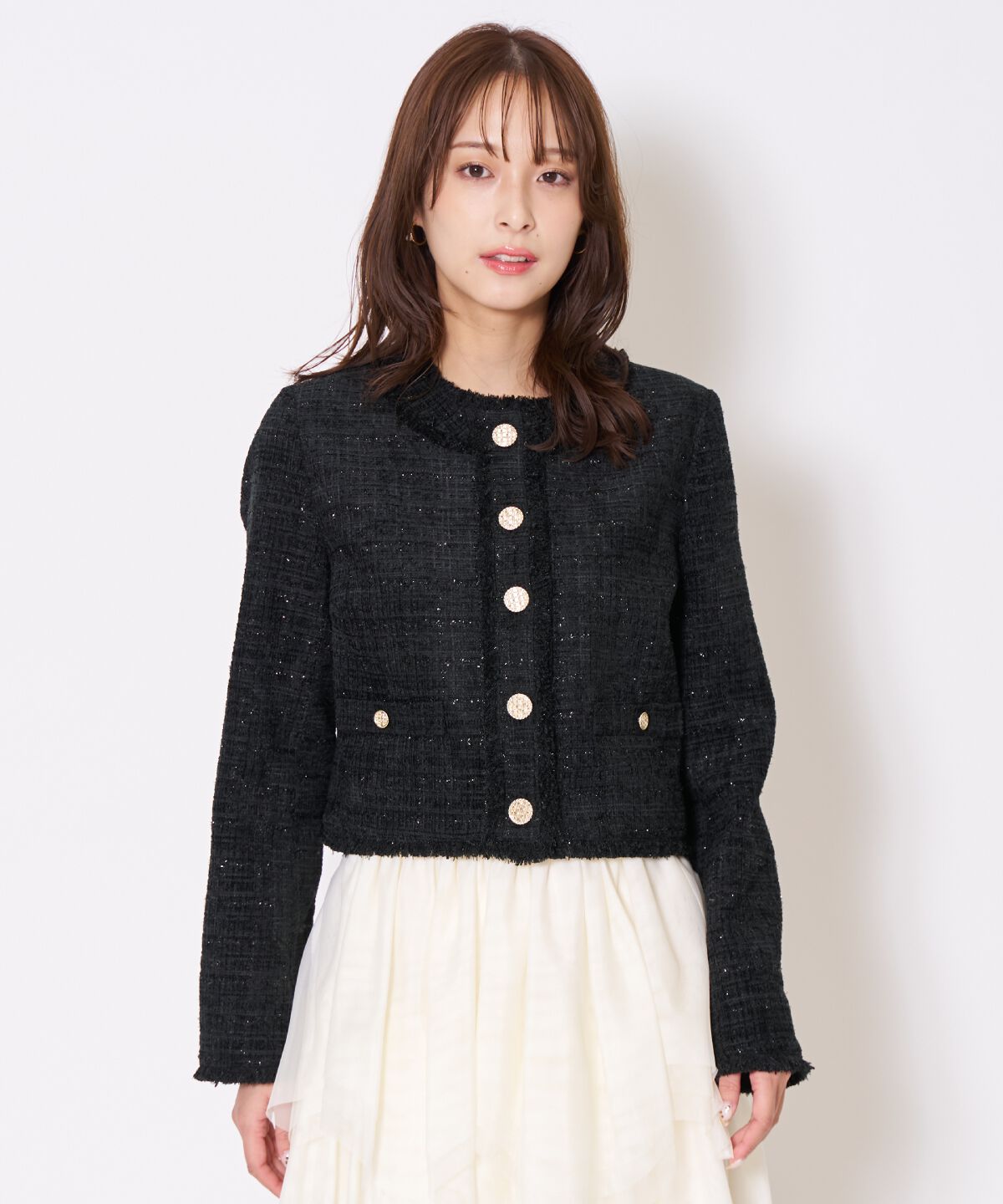 アンドクチュール「ツイードジャケット」|ノーカラージャケット|