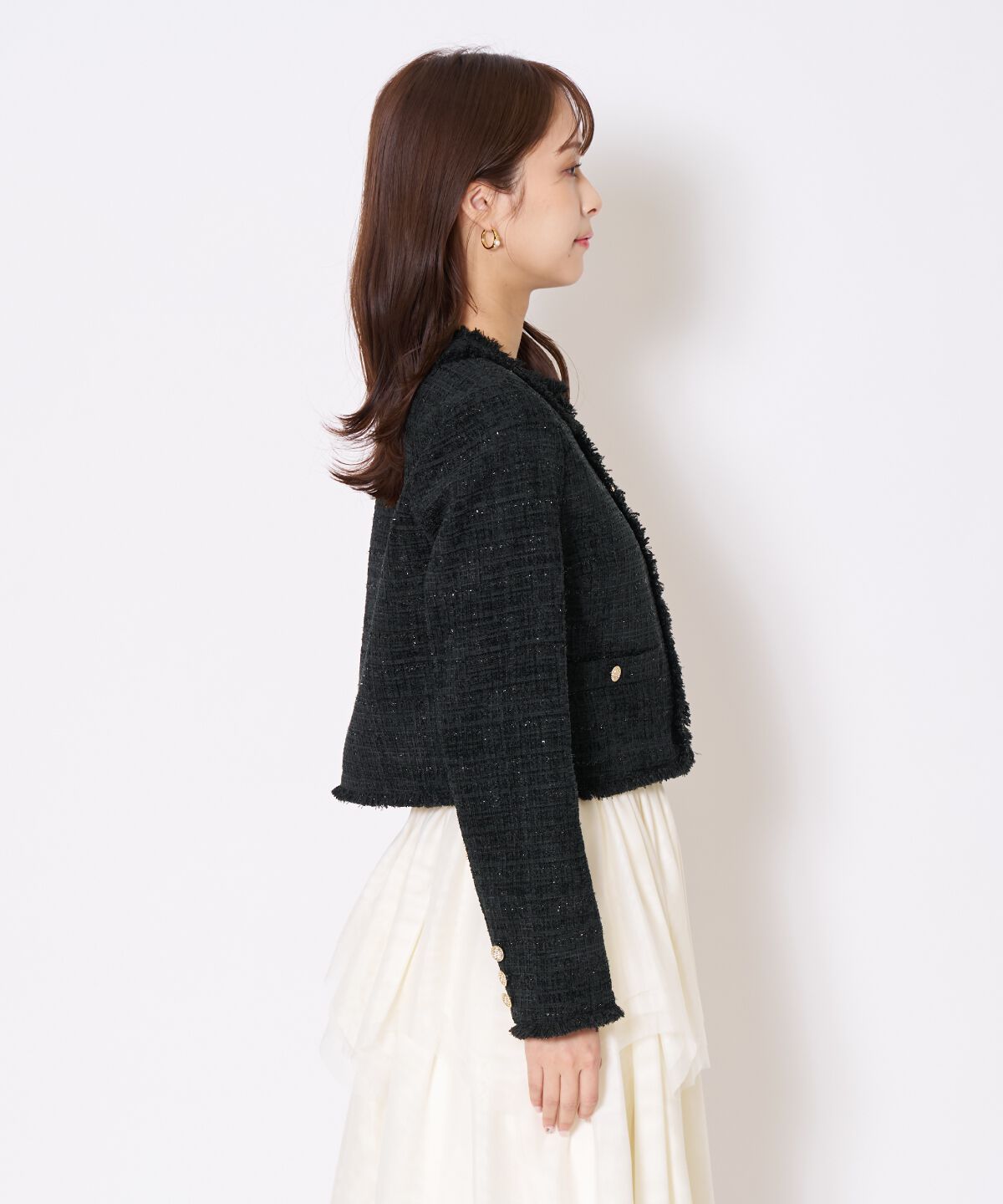 アンドクチュール「ツイードジャケット」|ノーカラージャケット|