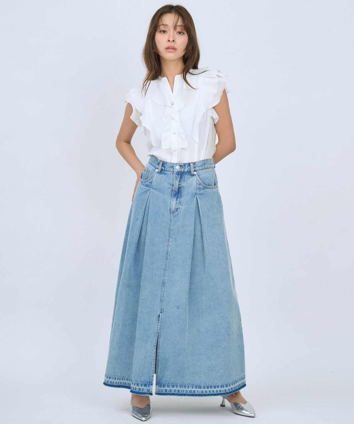 アンドクチュール「フレンチスリーブラッフルブラウス」|シャツ・ブラウス|