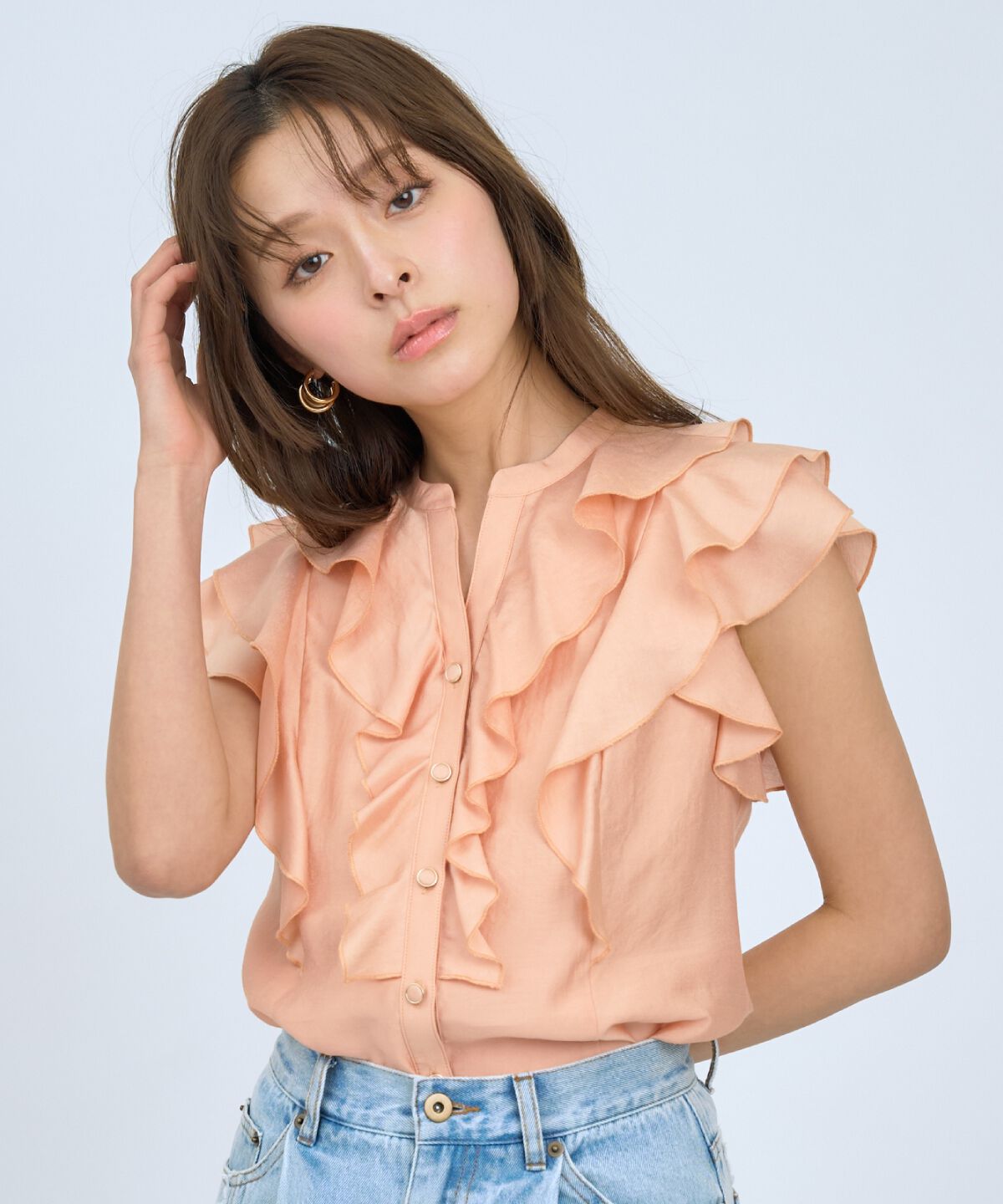 アンドクチュール「フレンチスリーブラッフルブラウス」|シャツ・ブラウス|オレンジ
