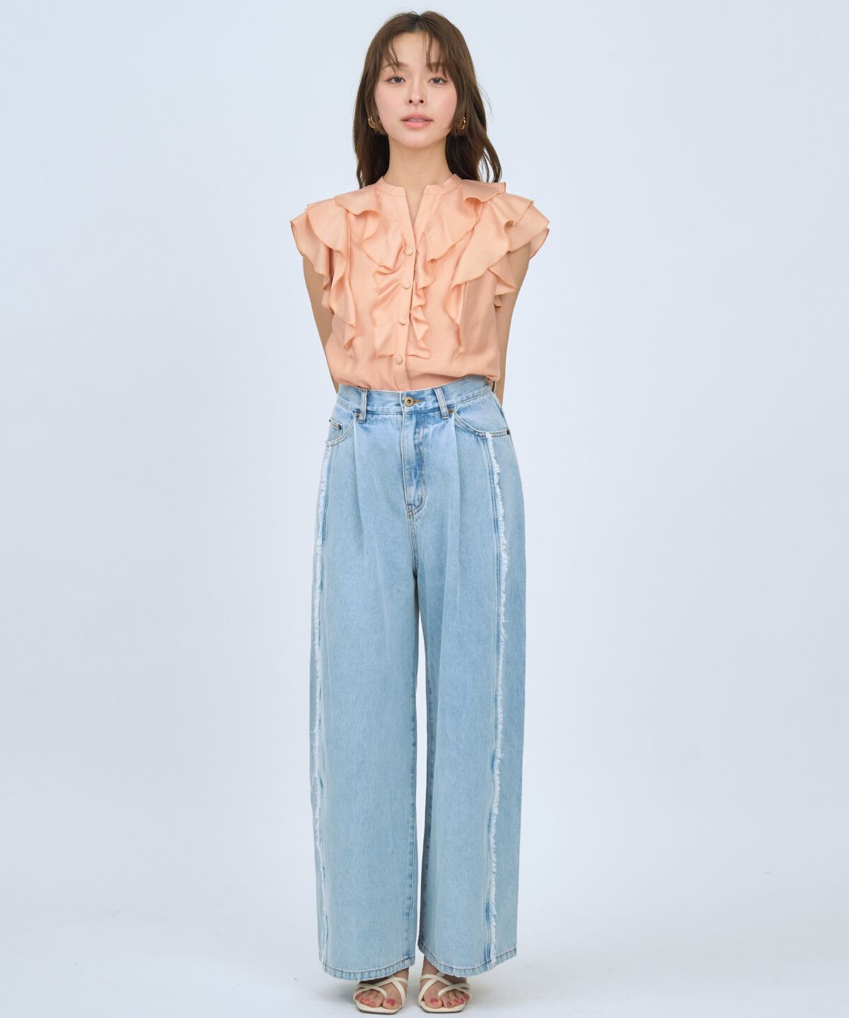 アンドクチュール「フレンチスリーブラッフルブラウス」|シャツ・ブラウス|