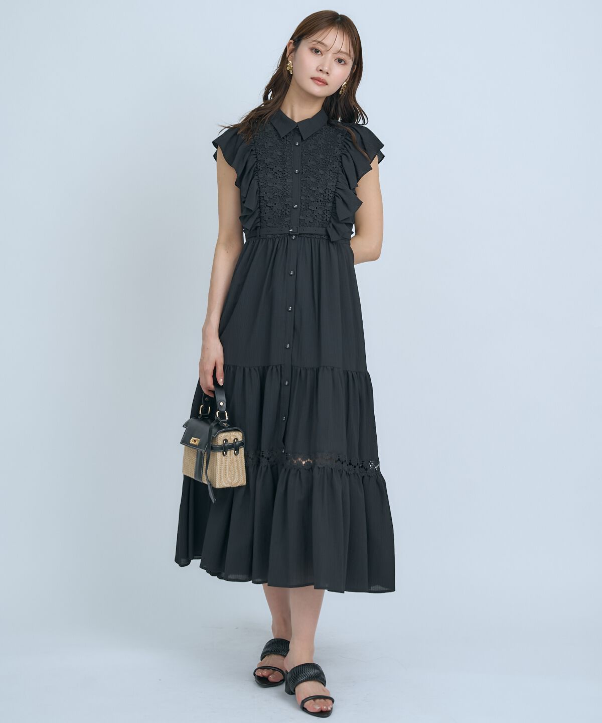 アンドクチュール「レースフリルシャツワンピース」|ワンピース|