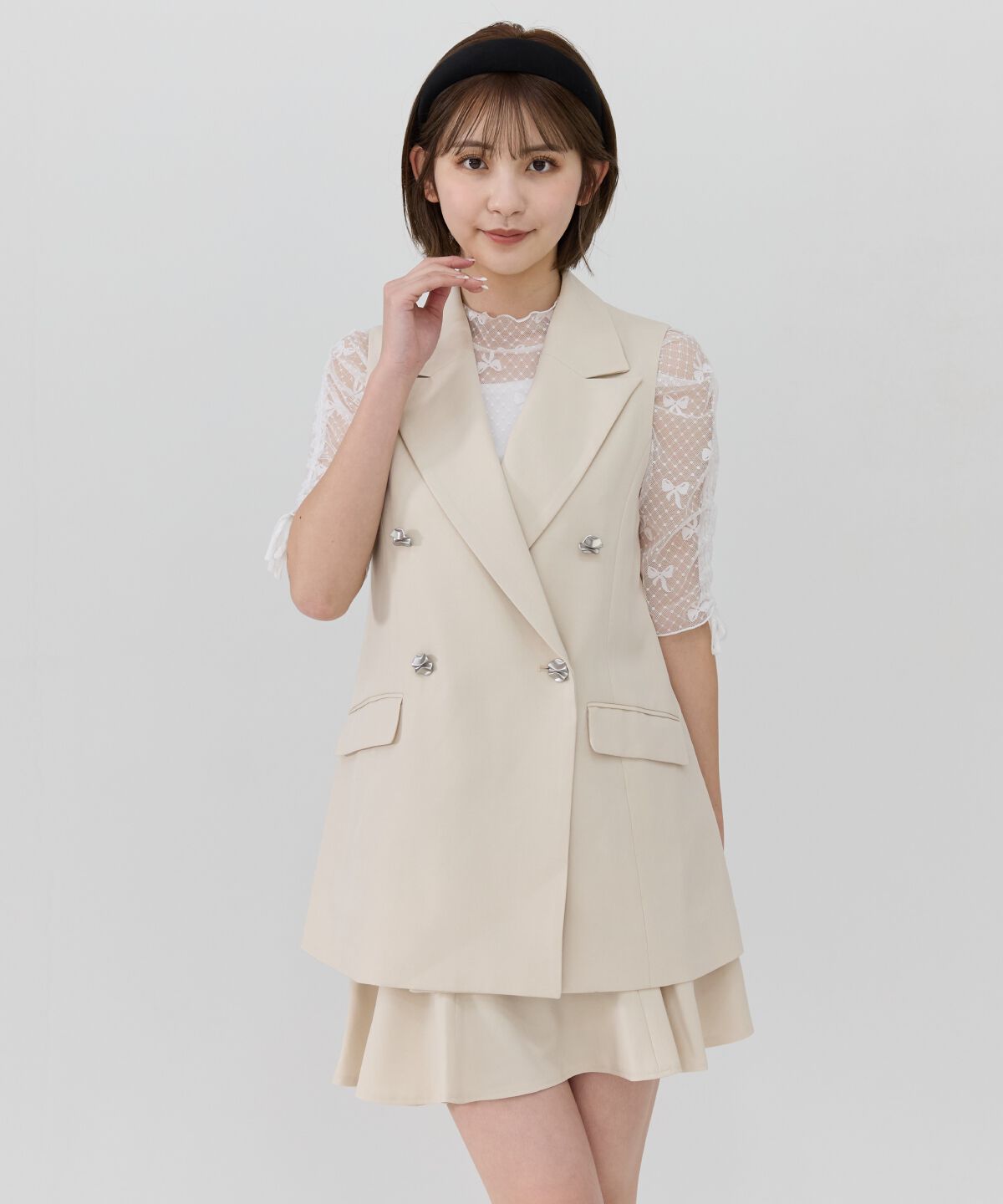 REDYAZEL「バックオープンベスト&times;フレアミニスカートセットアップ」|ワンピース|