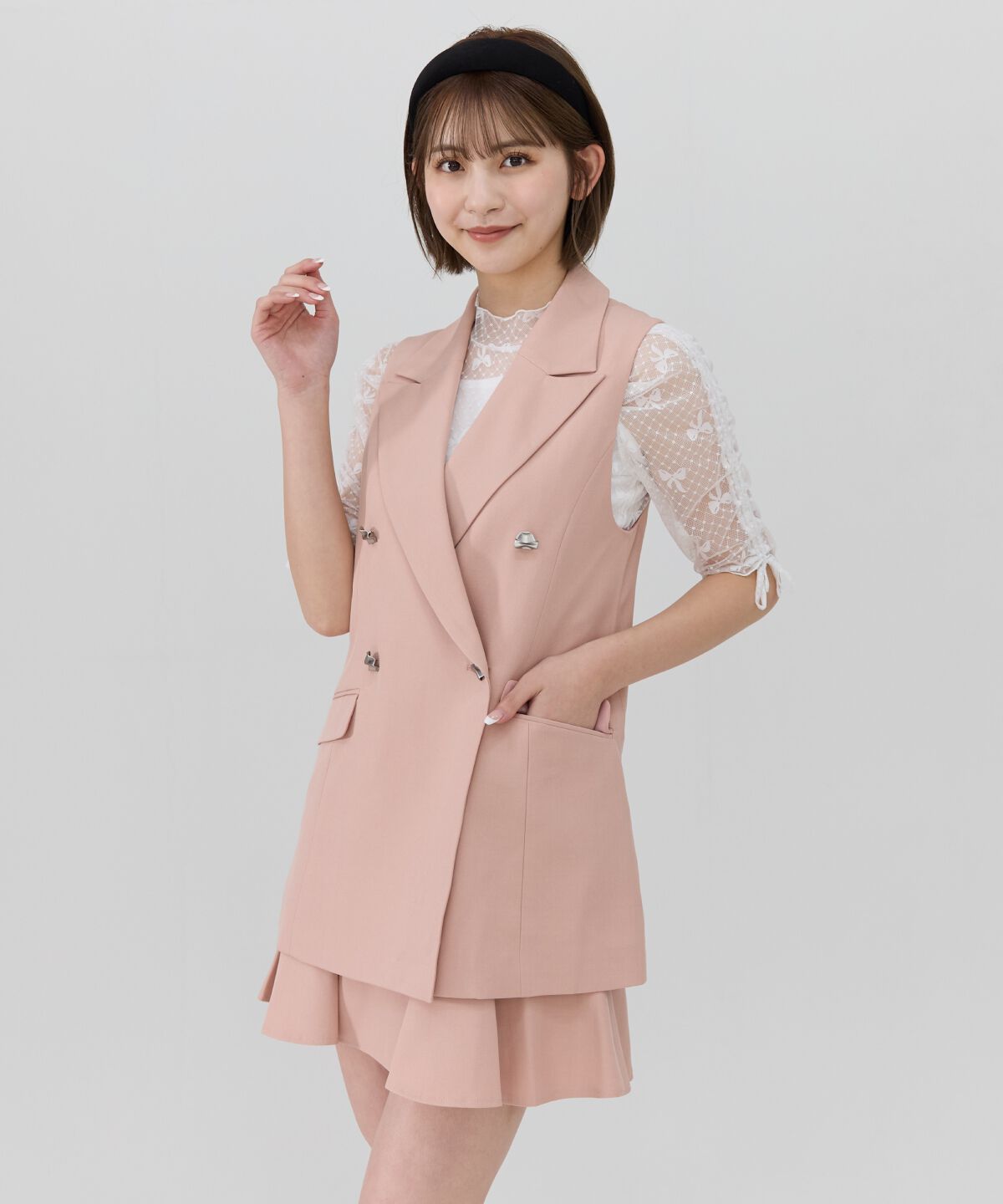 REDYAZEL「バックオープンベスト&times;フレアミニスカートセットアップ」|ワンピース|