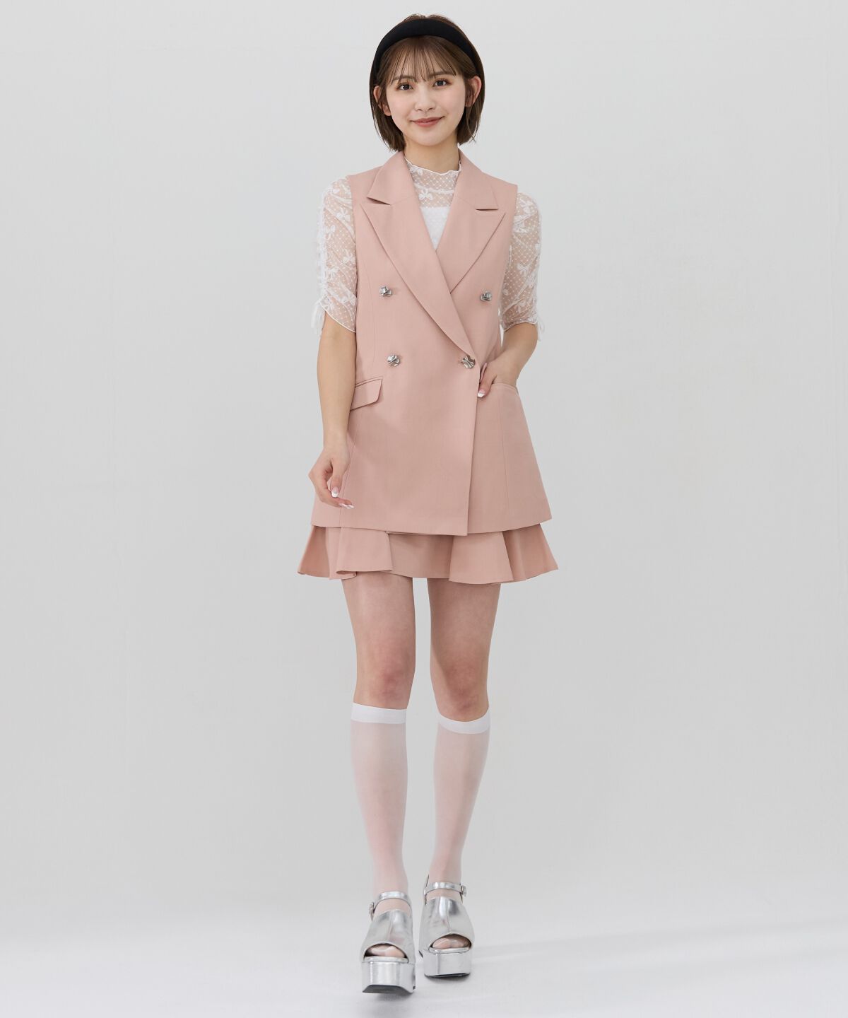 REDYAZEL「バックオープンベスト&times;フレアミニスカートセットアップ」|ワンピース|