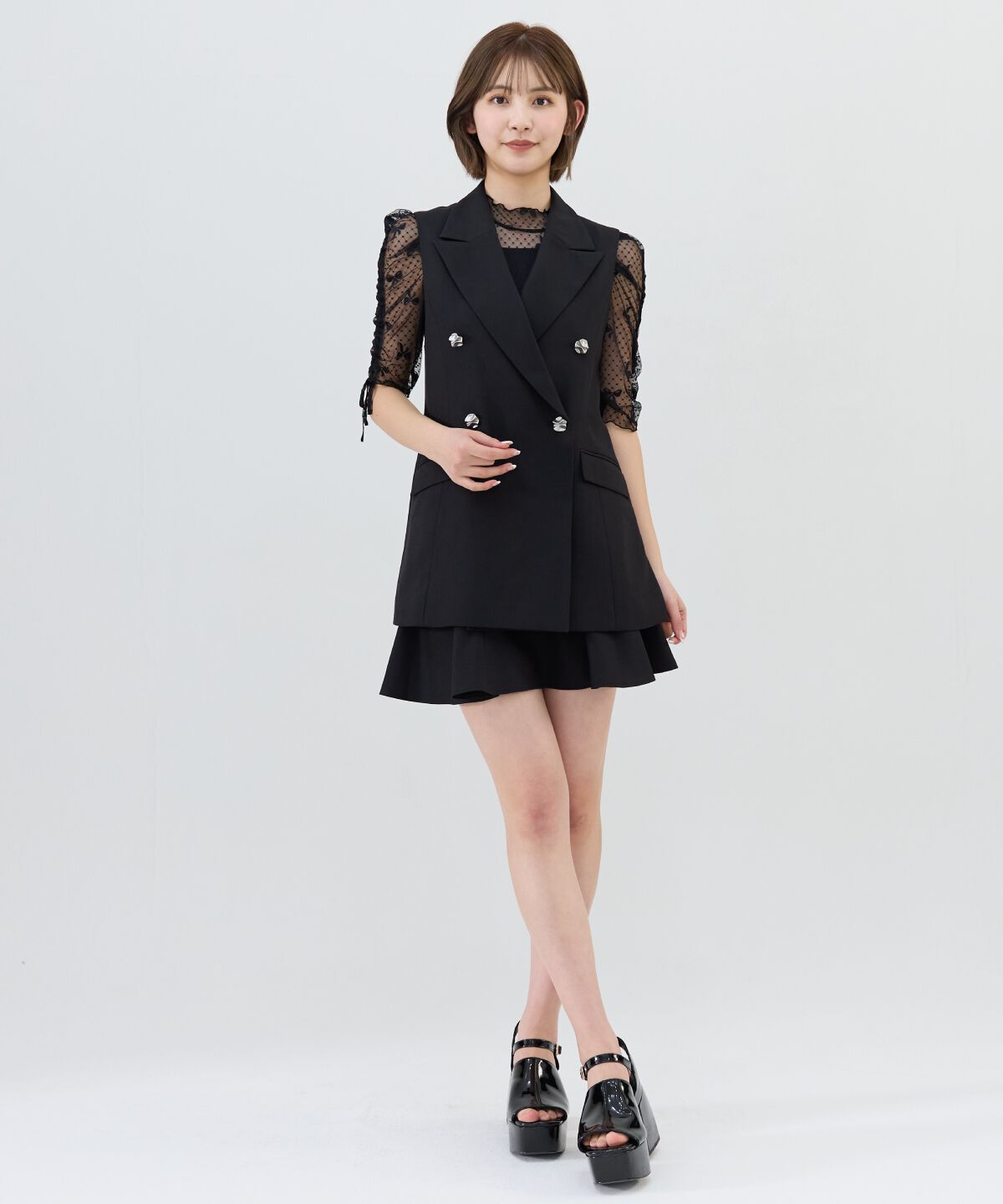 REDYAZEL「バックオープンベスト&times;フレアミニスカートセットアップ」|ワンピース|