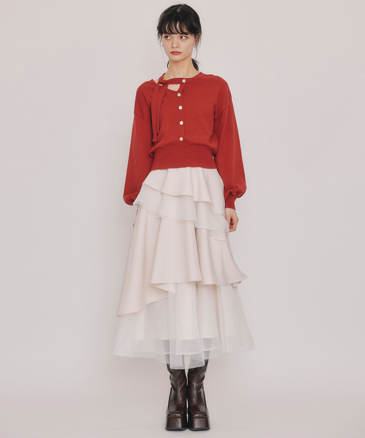 REDYAZEL「アシメカットデザインニットプルオーバー」|ニット・セーター|