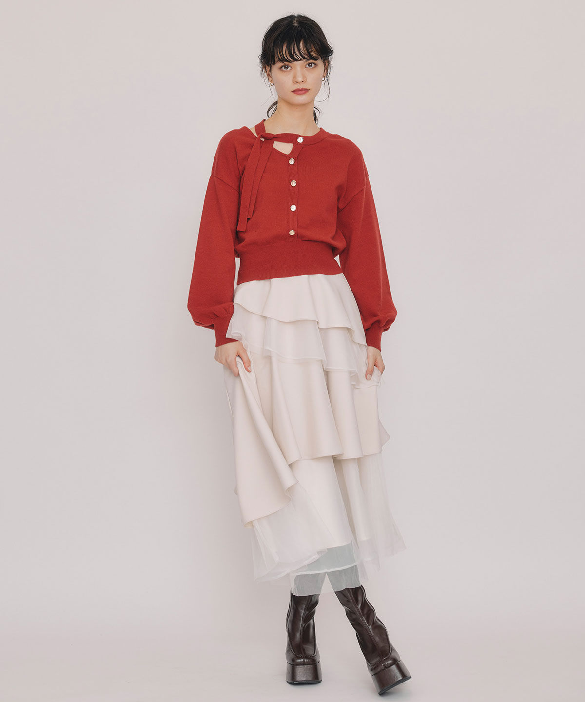 REDYAZEL「アシメカットデザインニットプルオーバー」|ニット・セーター|