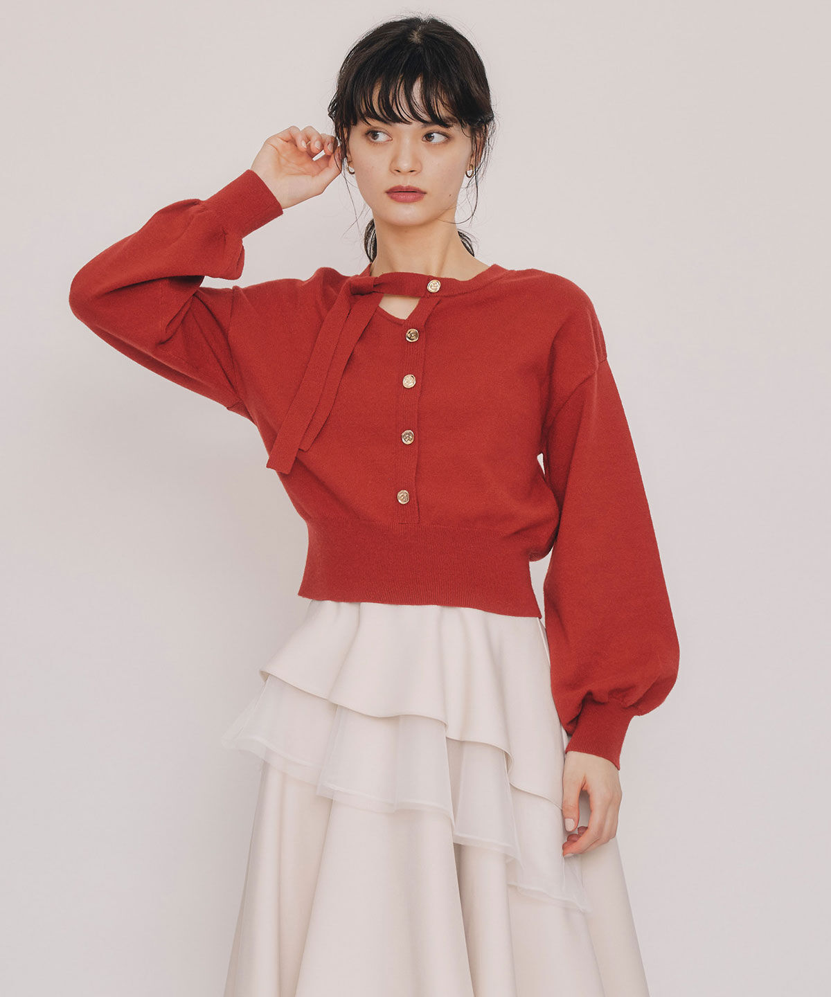 REDYAZEL「アシメカットデザインニットプルオーバー」|ニット・セーター|