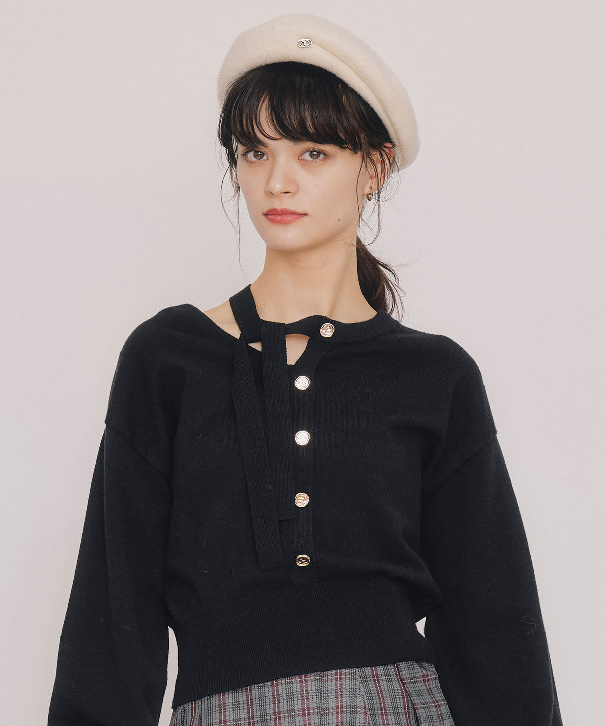 REDYAZEL「アシメカットデザインニットプルオーバー」|ニット・セーター|ブラック