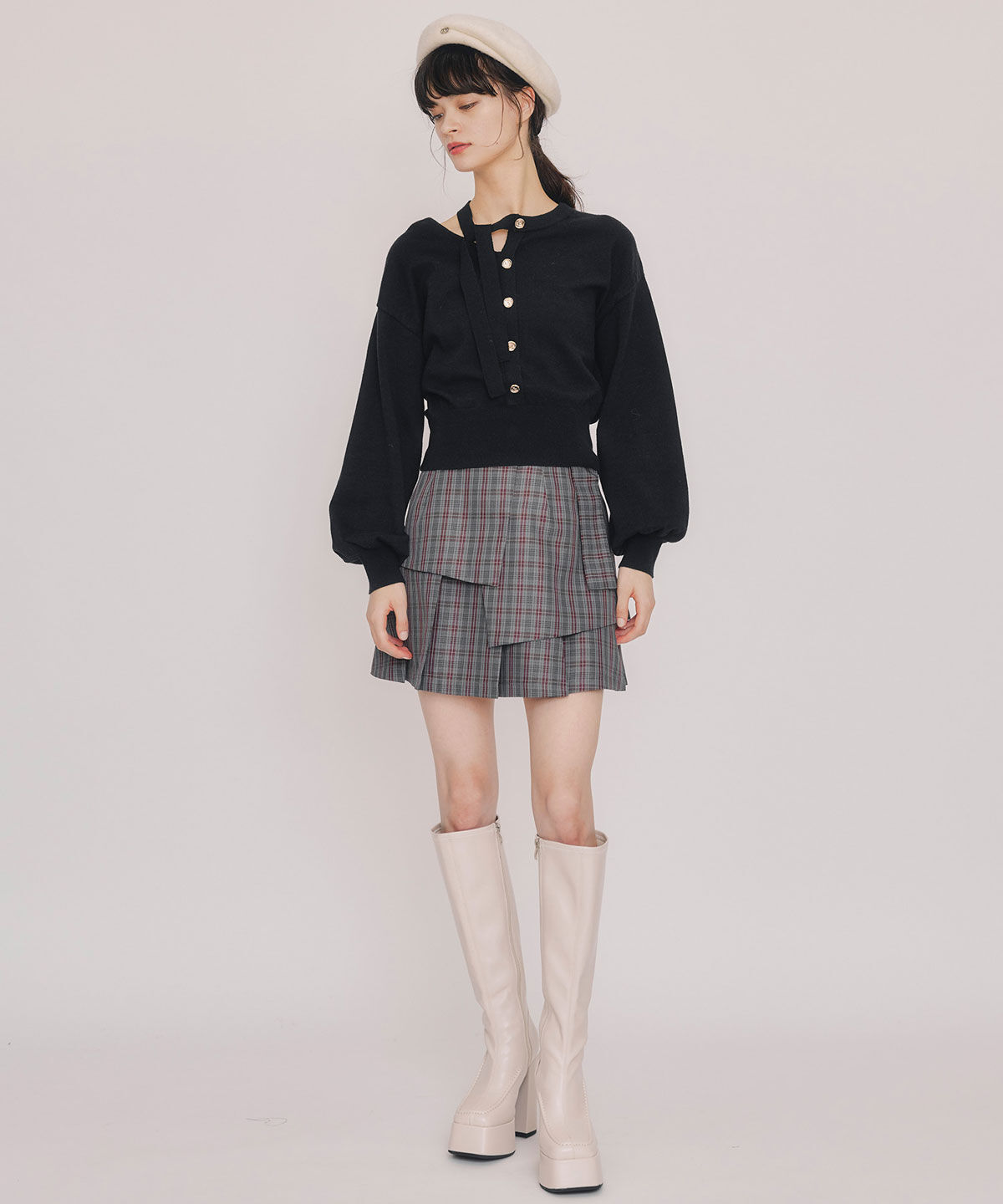 REDYAZEL「アシメカットデザインニットプルオーバー」|ニット・セーター|