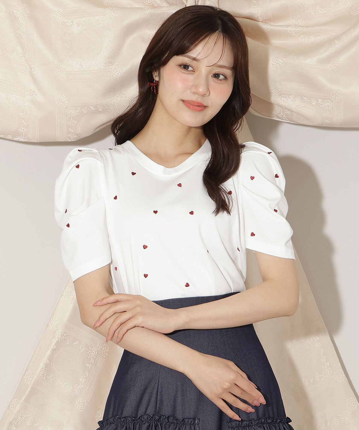 WILLSELECTION「ハート刺繍タックスリーブTシャツ」|Tシャツ・カットソー|オフ