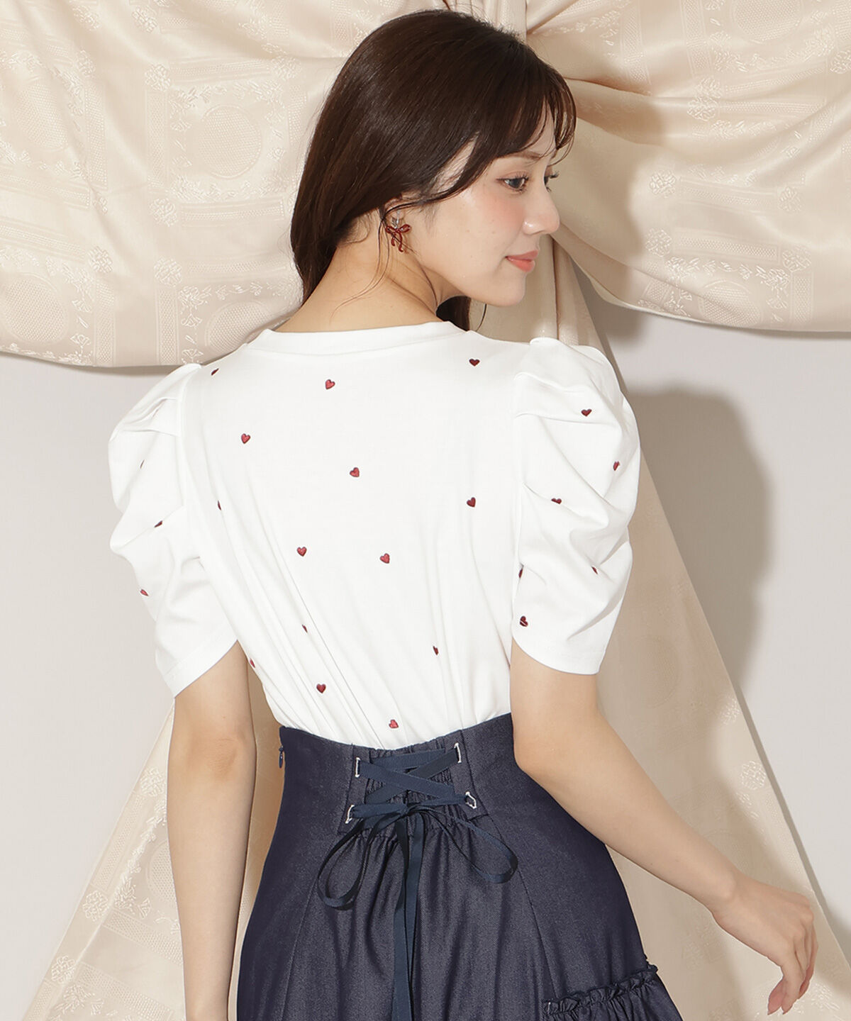 WILLSELECTION「ハート刺繍タックスリーブTシャツ」|Tシャツ・カットソー|