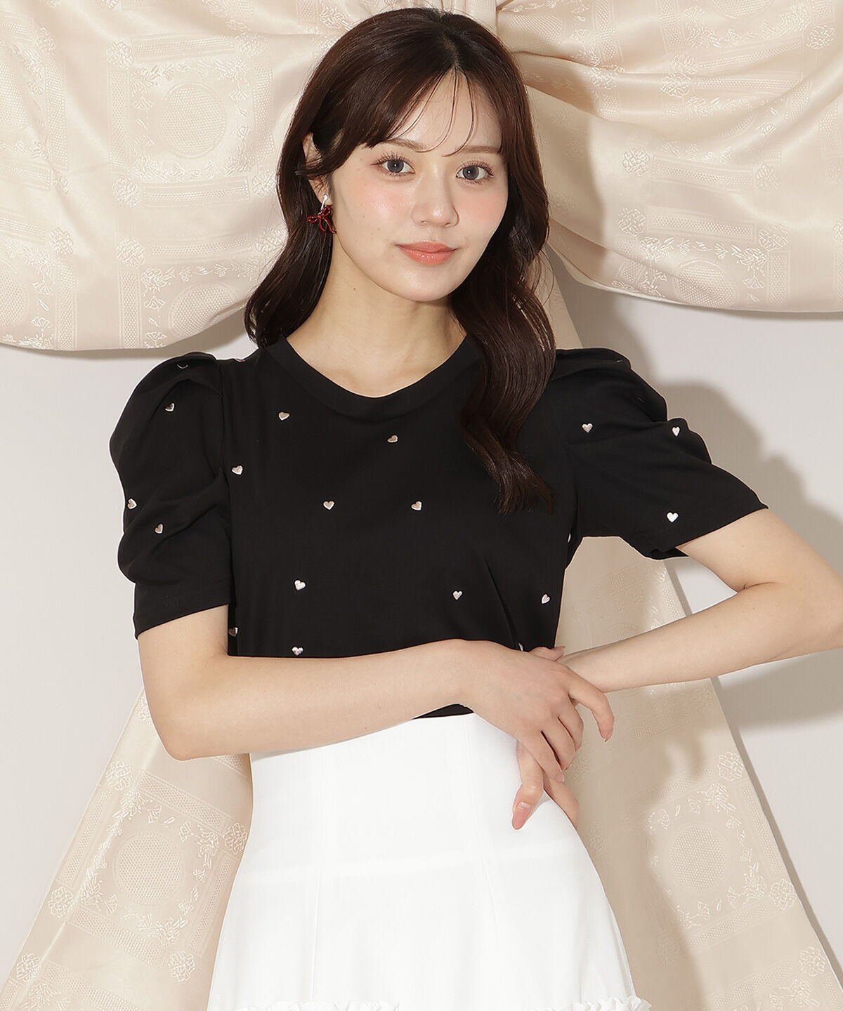 WILLSELECTION「ハート刺繍タックスリーブTシャツ」|Tシャツ・カットソー|ブラック