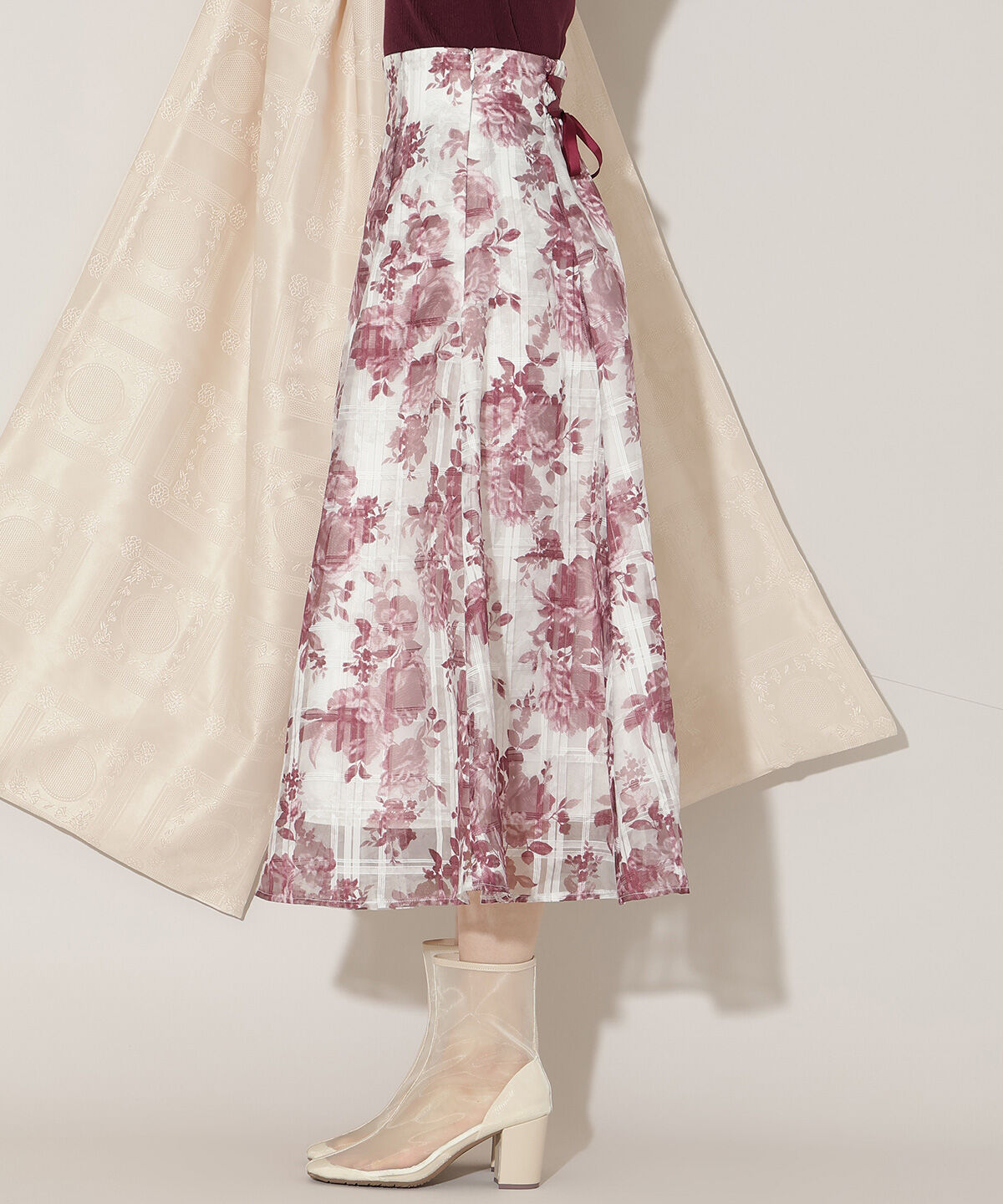 WILLSELECTION「モノトーンフラワーオーガンジーフレアスカート」|フレア|