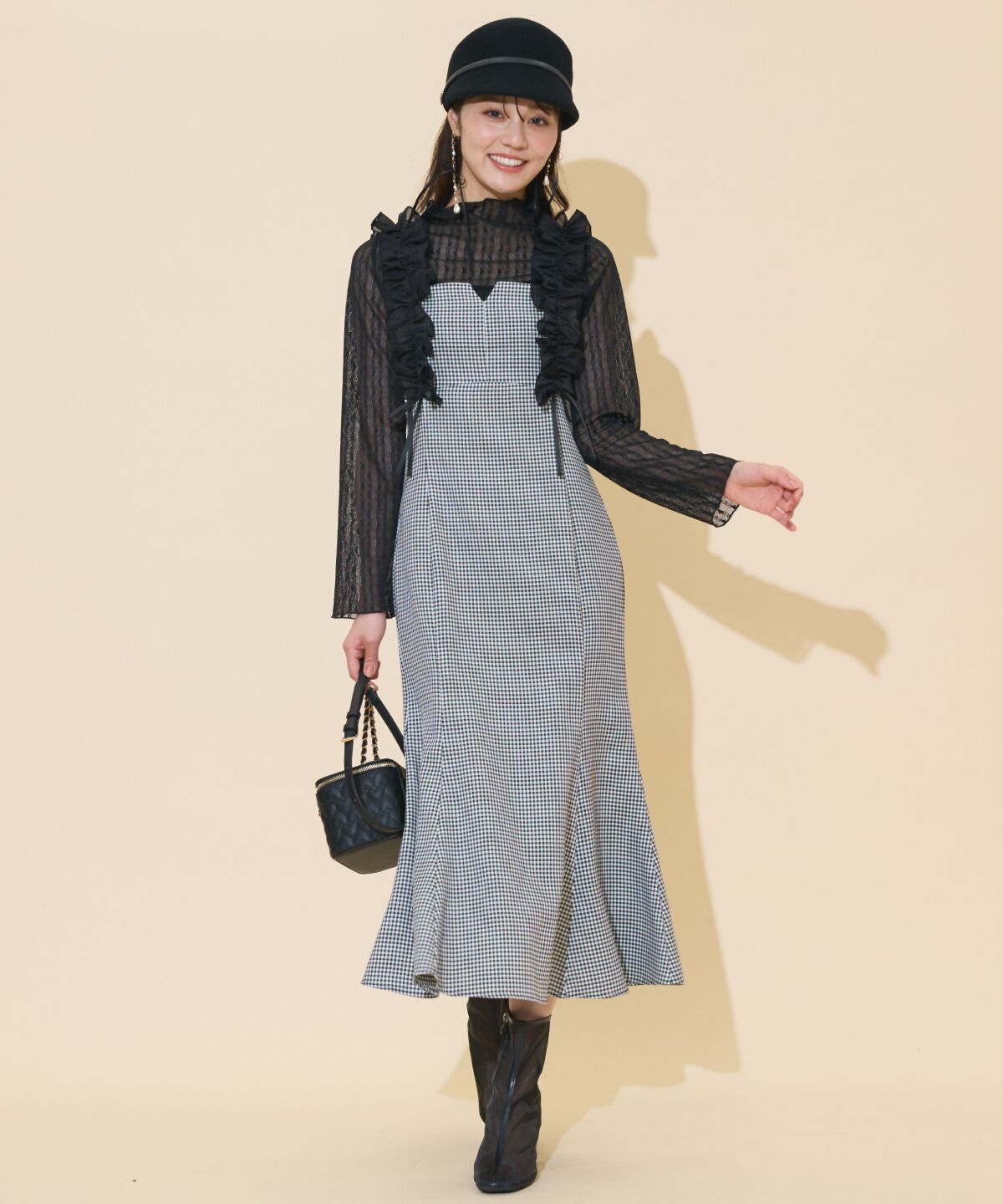 WILLSELECTION「フリルショルダーマーメイドワンピース」|ワンピース|黒系チェック