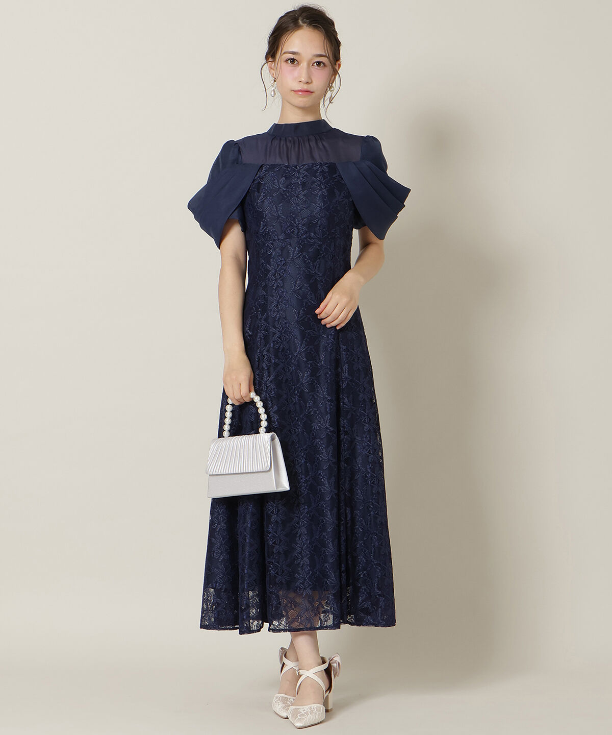 WILLSELECTION「シアーベールレースワンピース」|ドレス|ネイビー