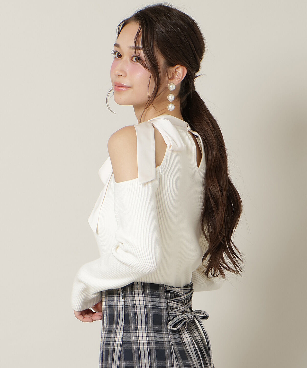 WILLSELECTION「ワンショルリボンタイリブニット」|ニット・セーター|