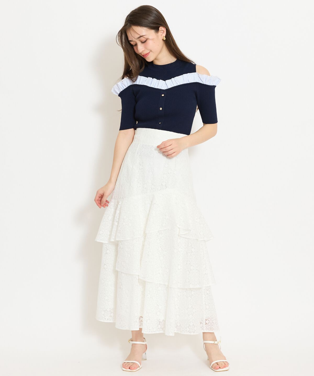 WILLSELECTION「アシメティアードレーススカート」|フレア|