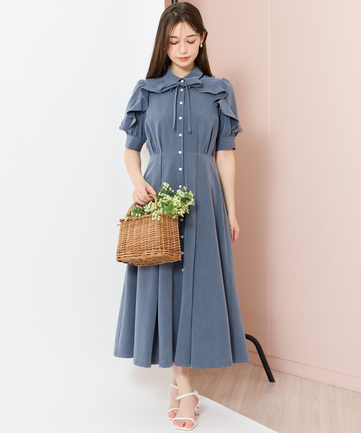 WILLSELECTION「ラッフルパフスリーブシャツワンピース」|ワンピース|