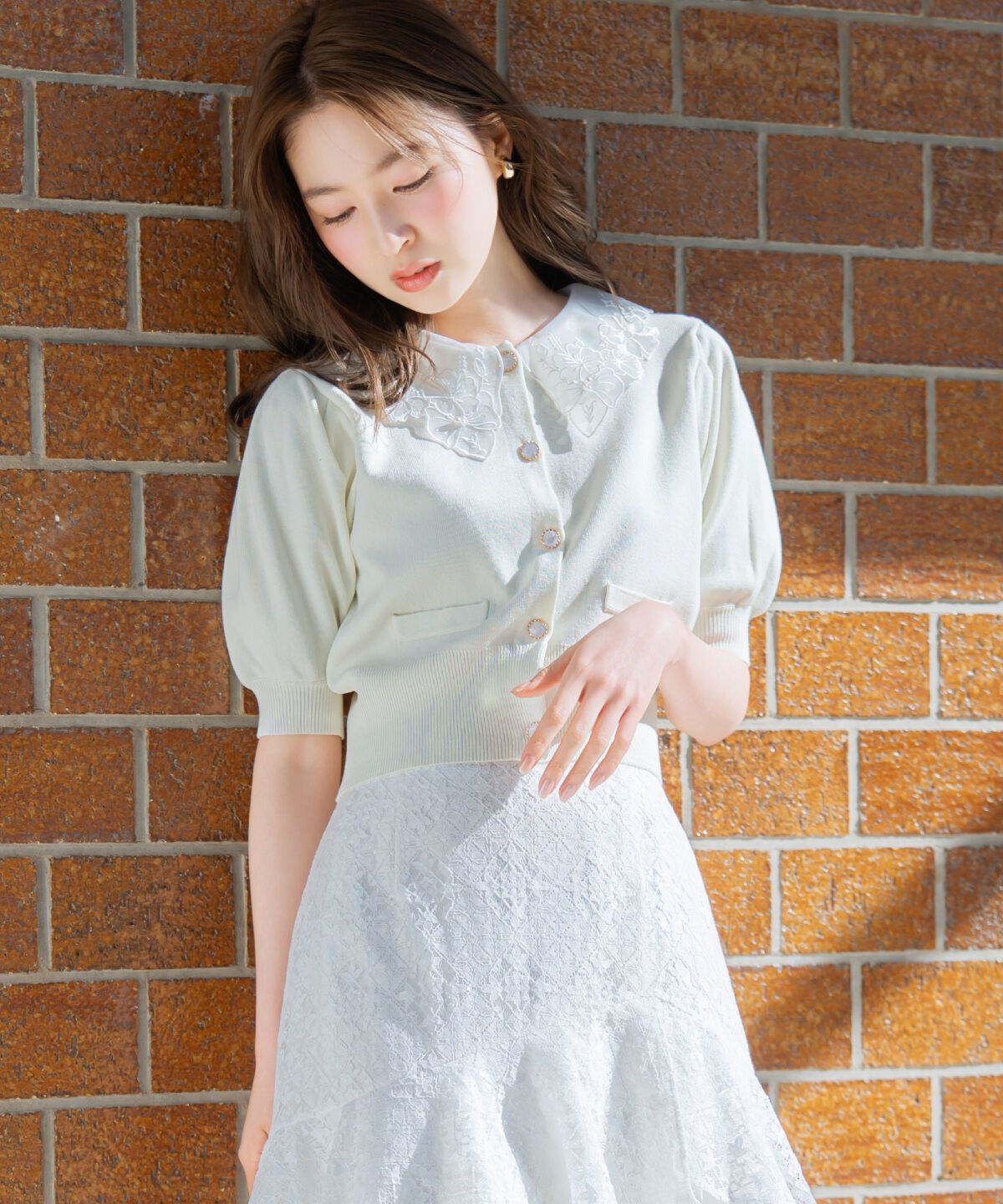 WILLSELECTION「シアーレースカラーカーディガン」|カーディガン|