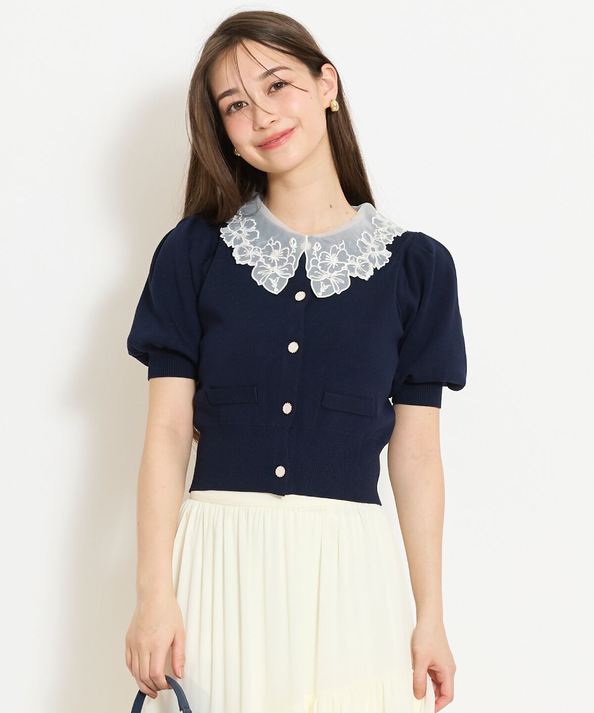 WILLSELECTION「シアーレースカラーカーディガン」|カーディガン|