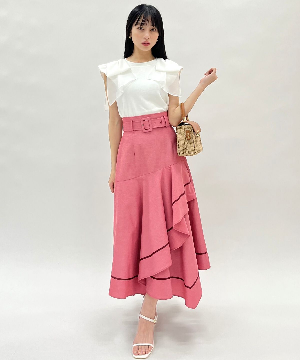 WILLSELECTION「ベルト付きハンカチヘムスカート」|フレア|レッド